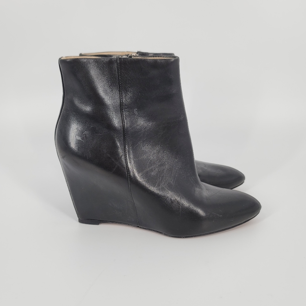 Brian Atwood Black Wedge Leather Booties Size 6